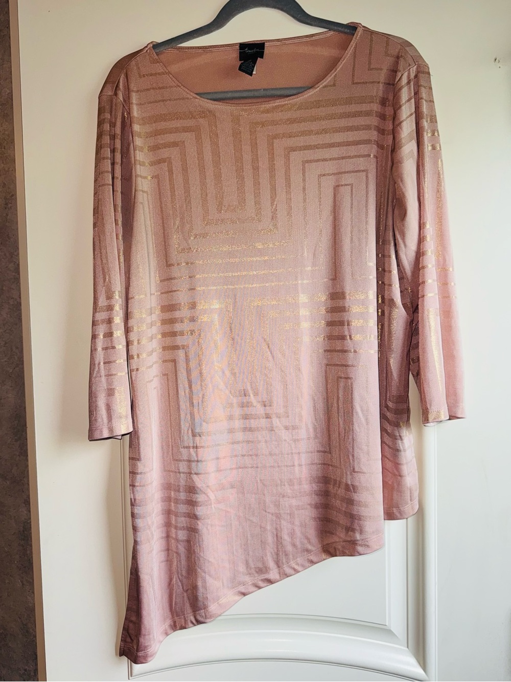 Blush Pink Asymmetric Knit Top with Metallic Geometric Detail